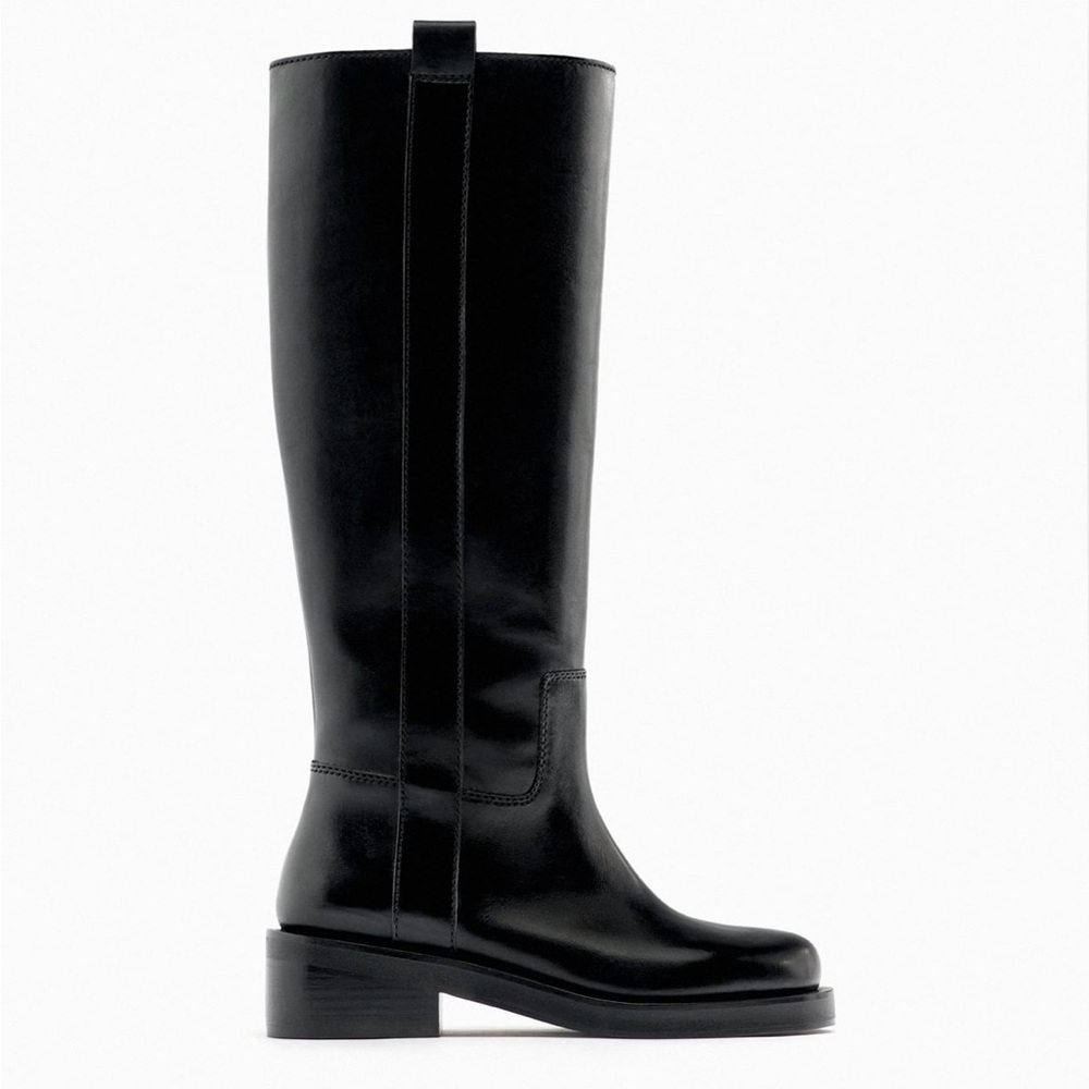 Zara Flat Leather Knee High Boots